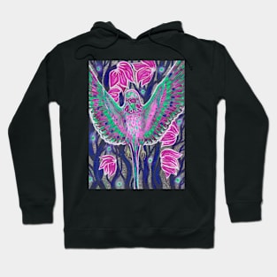 Colorful violet budgie bird in flowers Hoodie